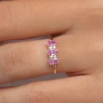14K Solid Gold Oval Genuine Pink Sapphire and Diamond Ring - Image 6