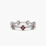 18K Solid Gold Full Eternity Clover Ruby and Diamond Ring - 图片 7