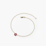14K Solid Gold Ruby and Diamond Flower Charm Bracelet - 图片 5