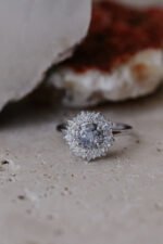 18K Solid Gold The Stella 1.14 ct Round Light Blue Sapphire Halo Ring - Image 3