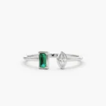 14K Solid Gold Emerald and Diamond Cuff Ring - 图片 5