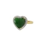 14K Solid Gold Jade And Diamond Heart Ring - Image 3