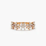 14K Solid Gold Baguette Diamond Multi Flower Design Ring - Image 6