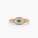14k Marquise Shaped Emerald and Baguette Diamond Ring - Image 5