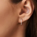 14K Solid Gold  Medium Diamond Hoop Earrings - Image 2