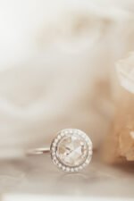 14k Solid Gold Round Rose Cut Lab-Grown Diamond with .11 ct Diamond Halo Ring - Image 2