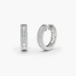 18k Solid Gold Pave Moissanite Diamond and Baguette Hoop Earrings - Image 2