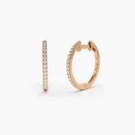 14K Solid Gold  Medium Diamond Hoop Earrings - Image 7