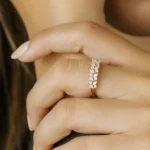 14K Solid Gold Two Row Marquise & Round Diamond Ring - 图片 7