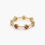 18K Solid Gold Full Eternity Clover Ruby and Diamond Ring - 图片 5