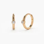 14K Solid Gold Single Bezel Set Diamond Hoops - Image 4