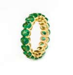 18K Solid Gold Oval Shaped Emerald Eternity Band - 图片 3