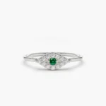 14K Solid Gold Diamond and Emerald Evil Eye Ring - Image 5
