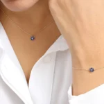 18k Solid Gold Marquise Sapphire Cluster Necklace - Image 4