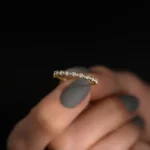 14k Solid Gold Pave Band, Round Cut Moissanite Diamond Ring - Image 5