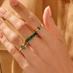 18K Solid Gold Open Emerald Ring - 图片 3