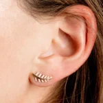 14K Gold Diamond Leaf Earrings - 图片 6