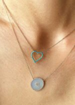 18k Solid Gold Turquoise Heart Necklace - Image 2