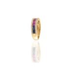 14K Solid Gold Multi Colored Sapphire and Diamond Band - 图片 8