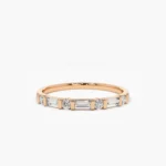 14K Alternating Baguette and Round Natural Diamond Wedding Ring - 图片 6