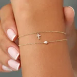 14k Solid Gold Lab-Grown Diamond Cross Charm Bracelet - Image 4