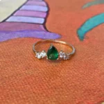 14K Solid Gold Pear Emerald Anniversary Ring - Image 2