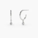 14K Solid Gold Hoop with Dangling Diamond - Image 5