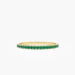 18K Solid Gold Round Emerald Eternity Band - 图片 6