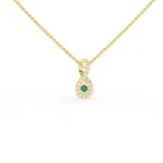 18k Solid Gold Emerald Necklace with Halo Diamonds - 图片 5