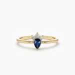18K Solid Gold Mini Sapphire and Diamond Ring - Image 3