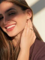 14K Solid Gold & Diamond Hoop Earrings - 图片 2