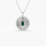 18k Solid Gold Emerald and Diamond Medallion Necklace - 图片 8