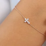 14K Solid  Gold Moissanite Diamond Cross Bracelet - 图片 6