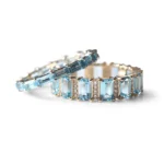 18K Solid Gold Aquamarine And Diamond Emerald Cut Eternity Band - Image 6