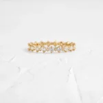 14k Solid Gold Pave Band, Round Cut Moissanite Diamond Ring