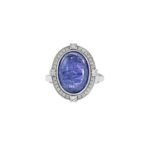 18K Solid Gold Oval Cabochon Tanzanite and Diamond Ring