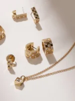 14K Solid Gold & Natural Diamond Hoop Earrings - 图片 5