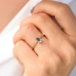 18K Solid Gold Mini Sapphire and Diamond Ring - Image 2