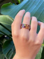 18K Solid Gold Rainbow Emerald Cut Eternity Band - 图片 4