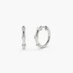 14K Solid Gold Prong Setting Moissanite Diamond Hoop Earrings - Image 4