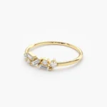 18K Solid Gold Scattered Baguette and Round Diamond Ring - 图片 5
