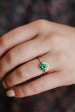 18K Solid Gold Round Emerald Ring - 图片 2