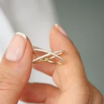 14K Gold Natural Diamond Criss Cross Pave Ring - Image 2