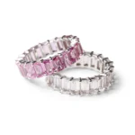 18K Solid Gold Pink Sapphire Emerald Cut Eternity Band - Image 6