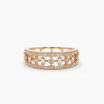 18K Solid Gold Unique Baguette Diamond Wedding Ring - Image 5