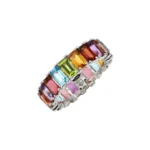 18K Solid Gold Rainbow Emerald Cut Eternity Band - 图片 6