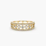 18K Solid Gold Unique Baguette Diamond Wedding Ring - Image 4
