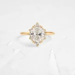 Threaded Ring with Halo, 2ct. Oval Cut Moissanite Diamond