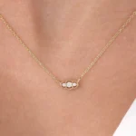 18k Solid Gold Art Deco Trio Moissanite Diamond Necklace - 图片 2