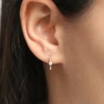 14K Solid Gold Single Bezel Set Diamond Hoops - Image 8